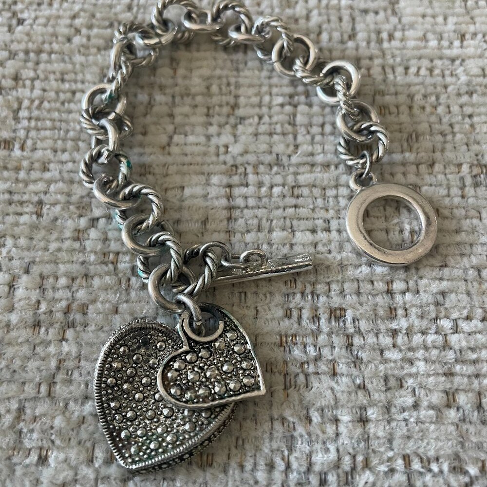 Marcasite Heart Charm Bracelet